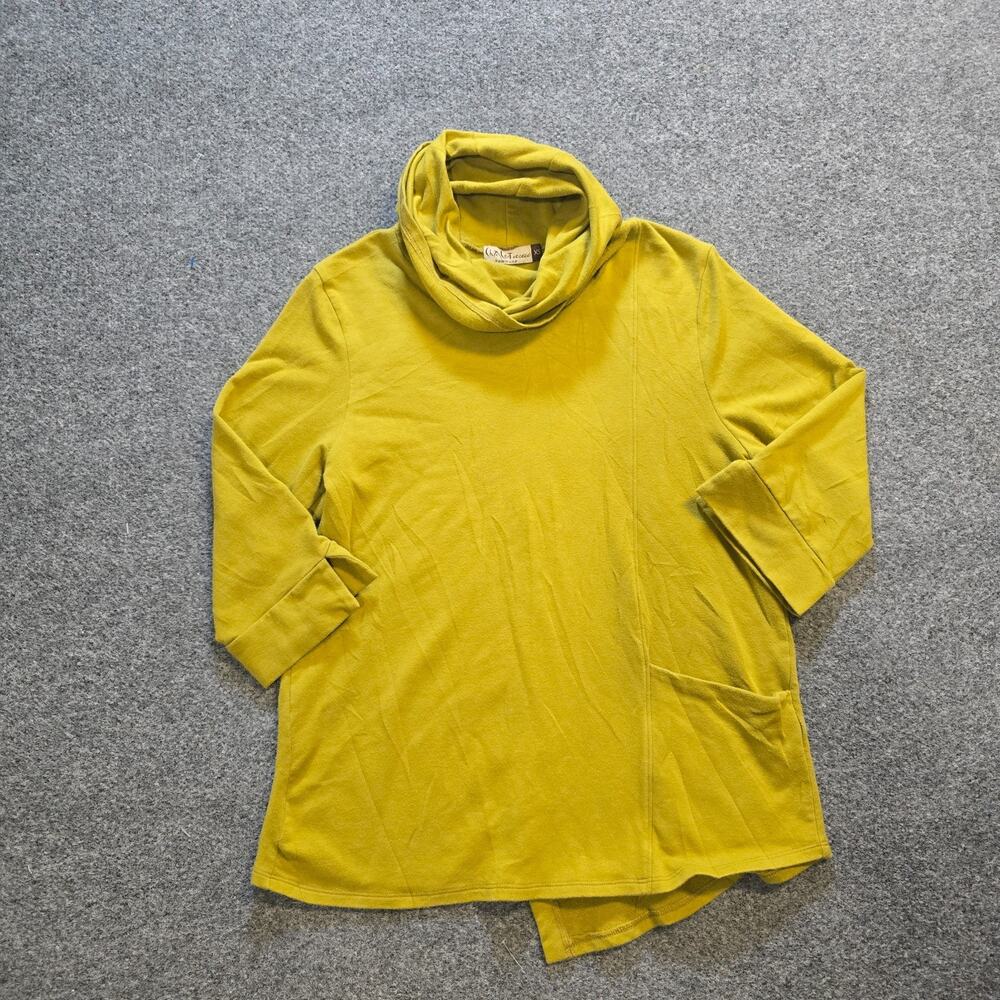 Chalet Et Ceci Top Womens XS Green Yellow Cowl Neck Long Sleeve Stretch Casual